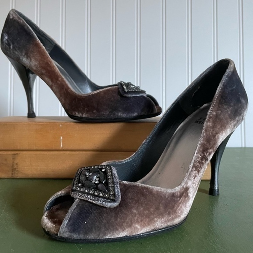 Stuart Weitzman Ombre Velvet Heels with Gemstones